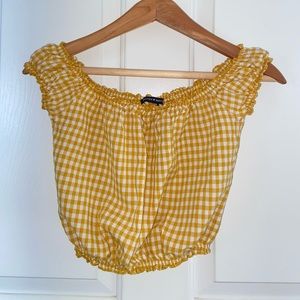Brandy Melville Yellow Gingham Plaid Crop Top